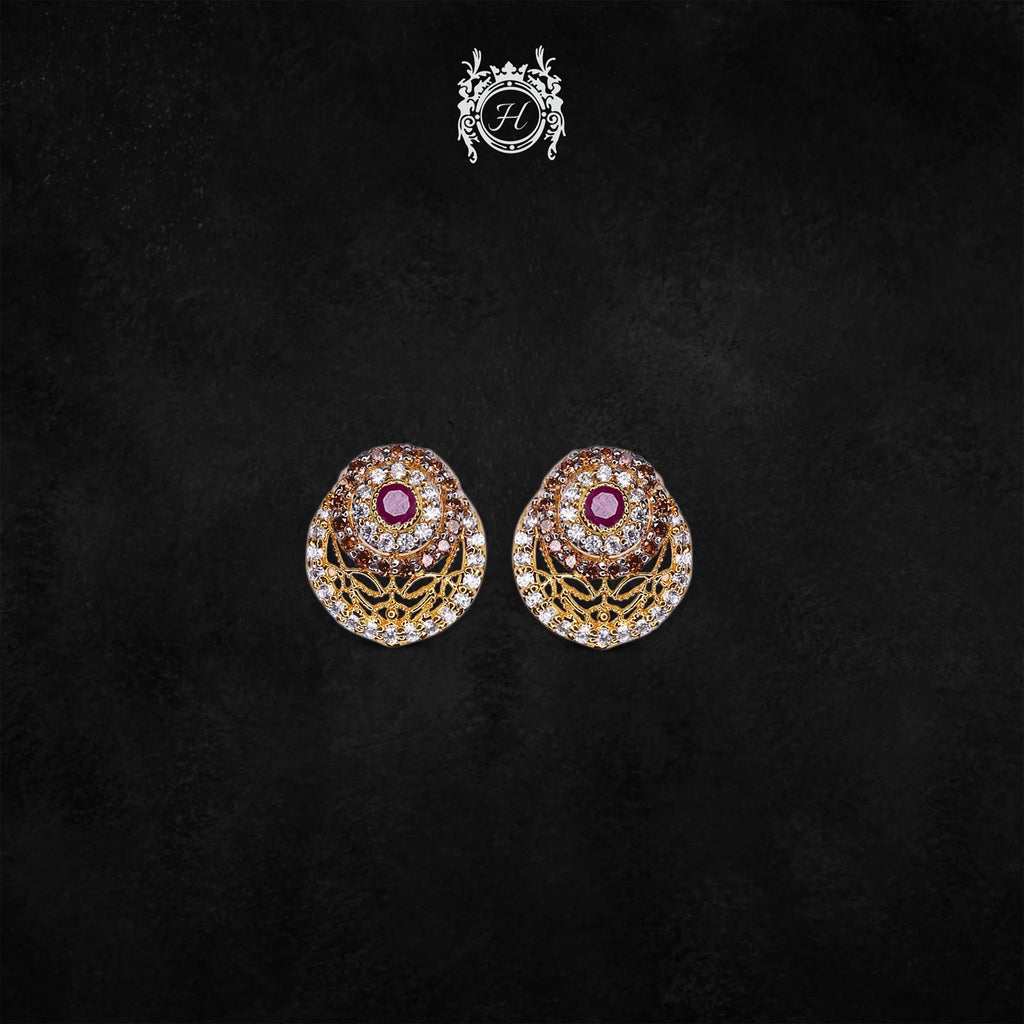 925 Sterling Silver Yellow Gold Plated Zircon Stud Earrings