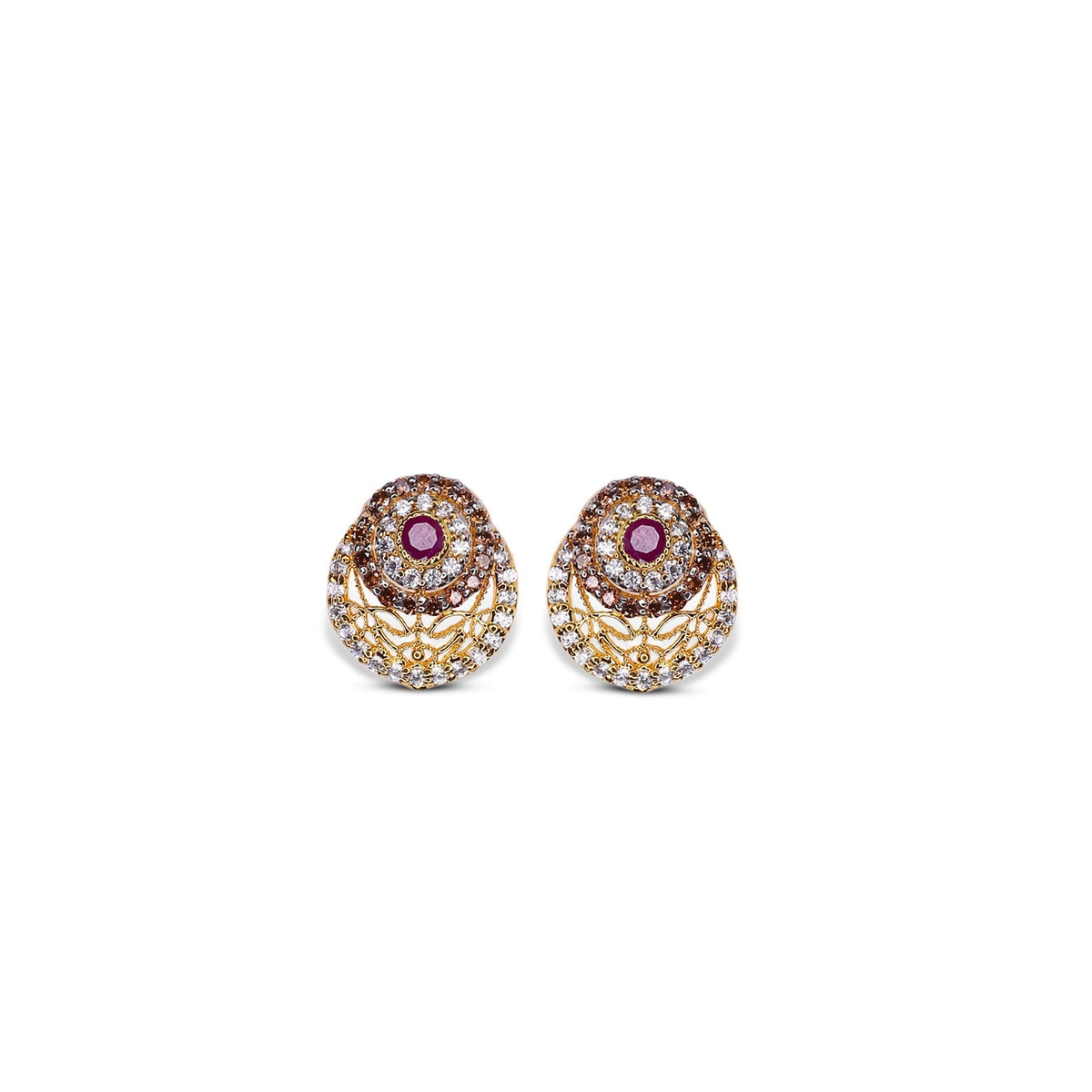 925 Sterling Silver Yellow Gold Plated Zircon Stud Earrings