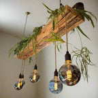 Wooden Beam Chandelier for Plants | Kitchen Island Lighting with Planter Shelf