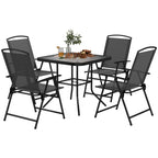 5 Pieces Outdoor Patio Dining Set w/ Glass Top Table & 4 Mesh Folding Chairs, Grey