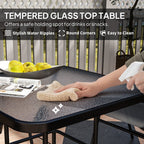 5 Pieces Outdoor Patio Dining Set w/ Glass Top Table & 4 Mesh Folding Chairs, Grey