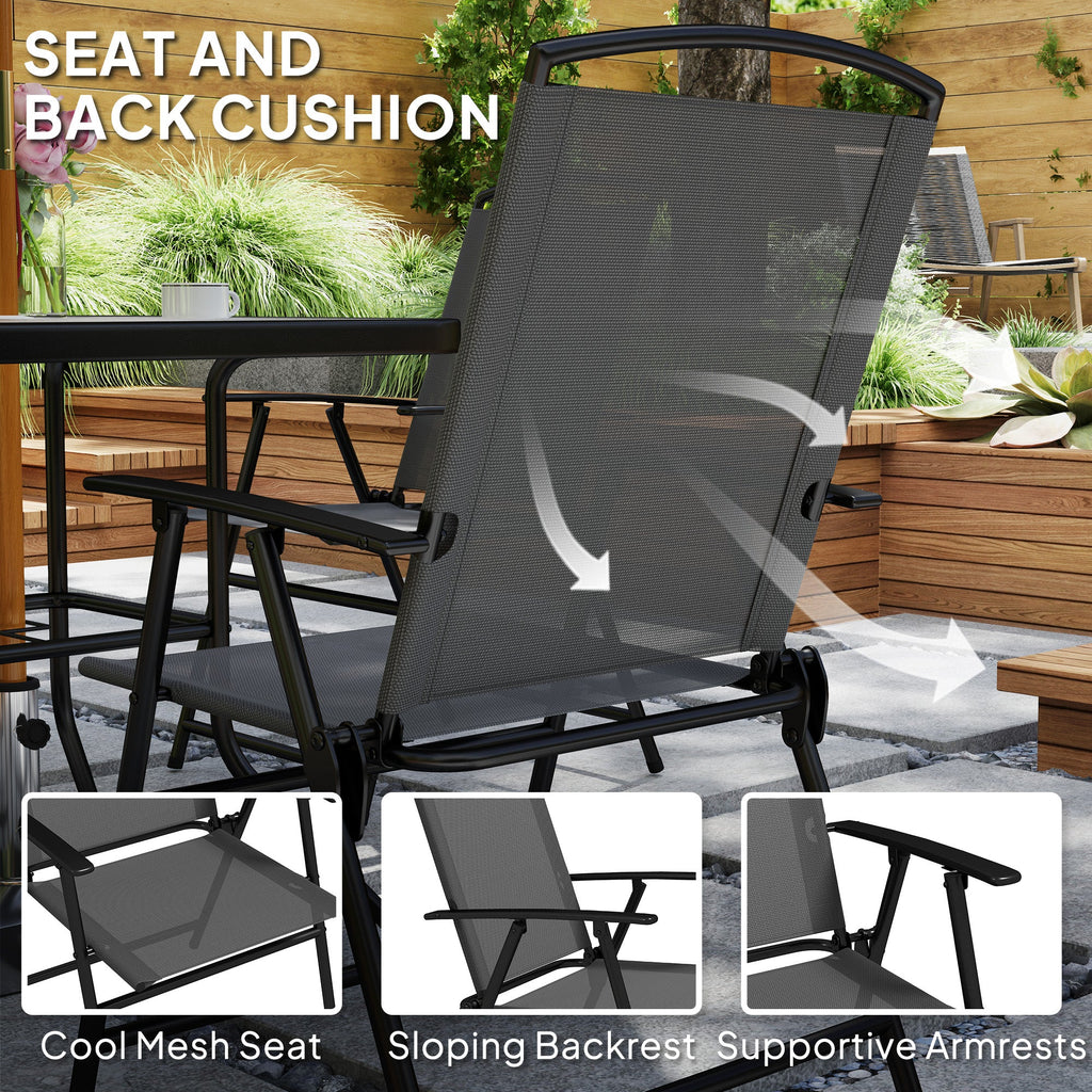 5 Pieces Outdoor Patio Dining Set w/ Glass Top Table & 4 Mesh Folding Chairs, Grey