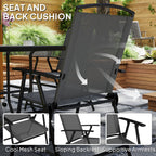 5 Pieces Outdoor Patio Dining Set w/ Glass Top Table & 4 Mesh Folding Chairs, Grey