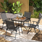 5 Pieces Outdoor Patio Dining Set w/ Glass Top Table & 4 Mesh Folding Chairs, Grey