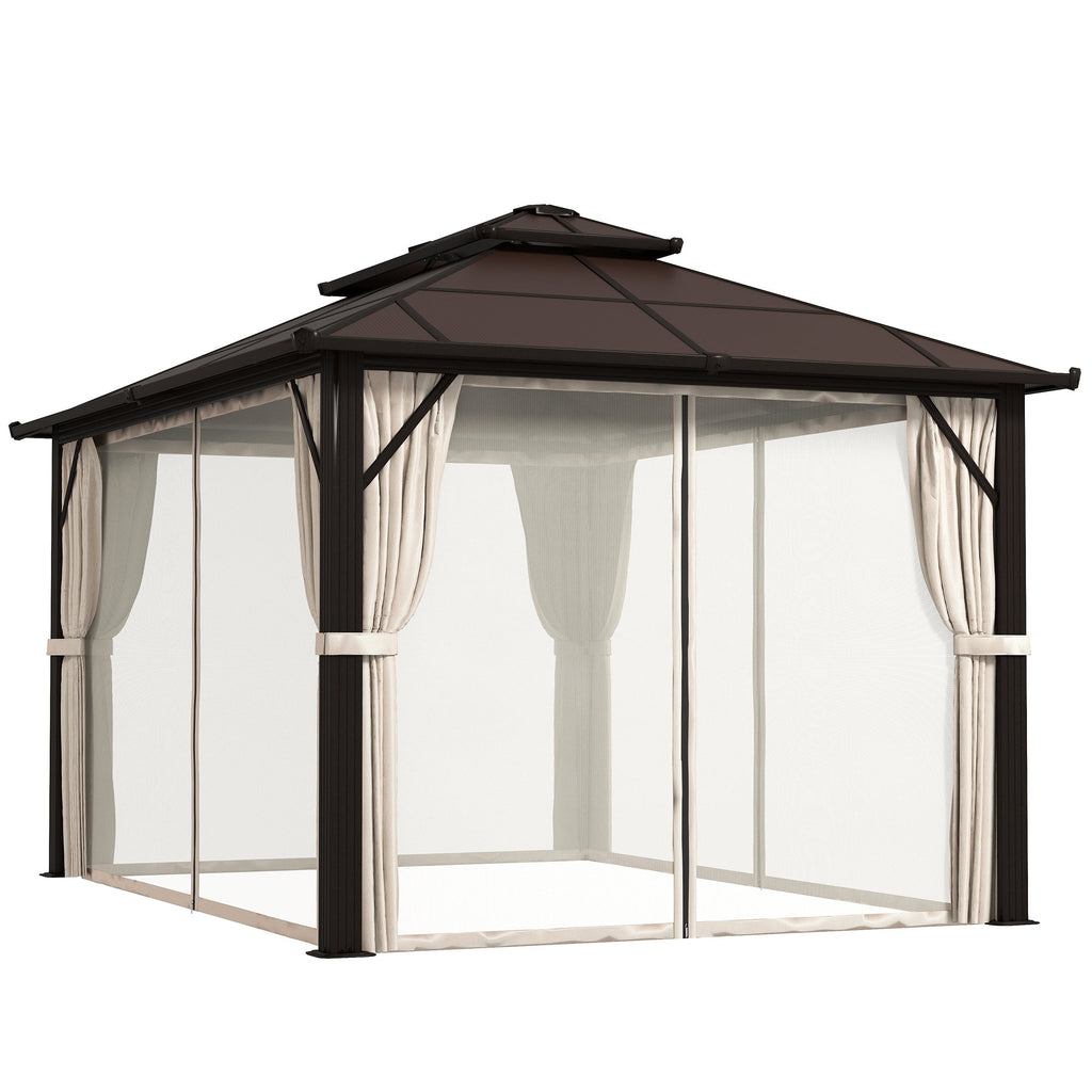 10' x 13' Hardtop Gazebo with UPF30+ Polycarbonate Double Roof, Beige