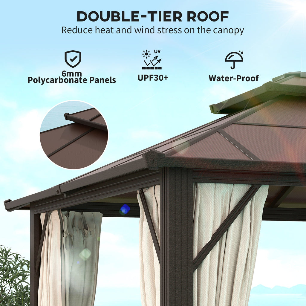 10' x 13' Hardtop Gazebo with UPF30+ Polycarbonate Double Roof, Beige