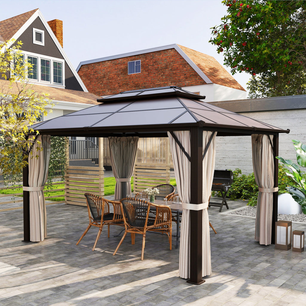10' x 13' Hardtop Gazebo with UPF30+ Polycarbonate Double Roof, Beige