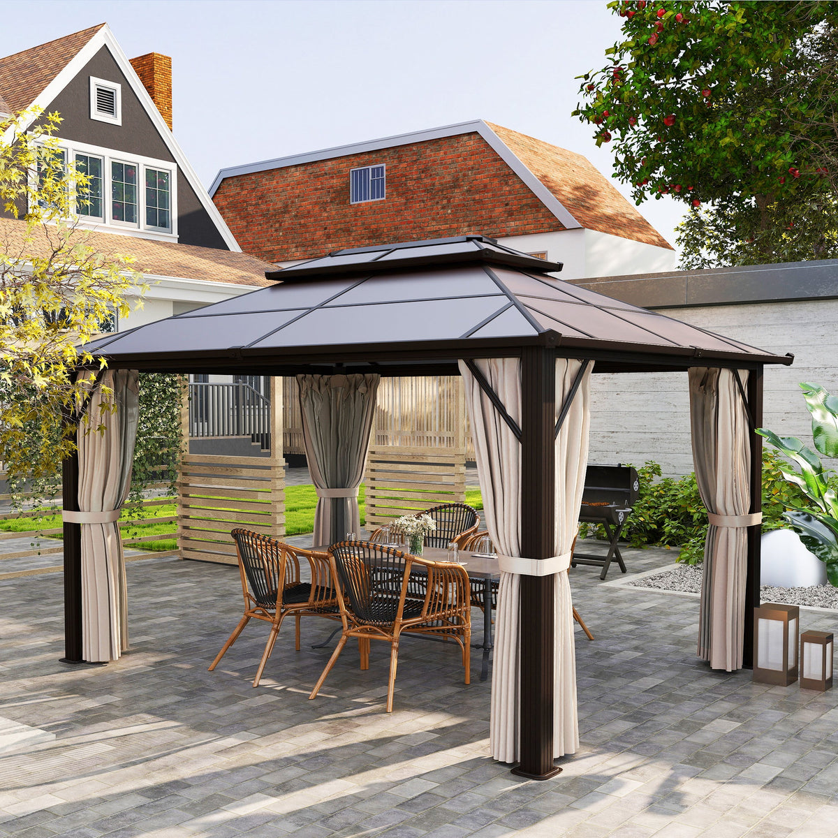 10' x 13' Hardtop Gazebo with UPF30+ Polycarbonate Double Roof, Beige