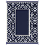 9' x 12' Outdoor Rug Waterproof Reversible Blue & White Gourd Border
