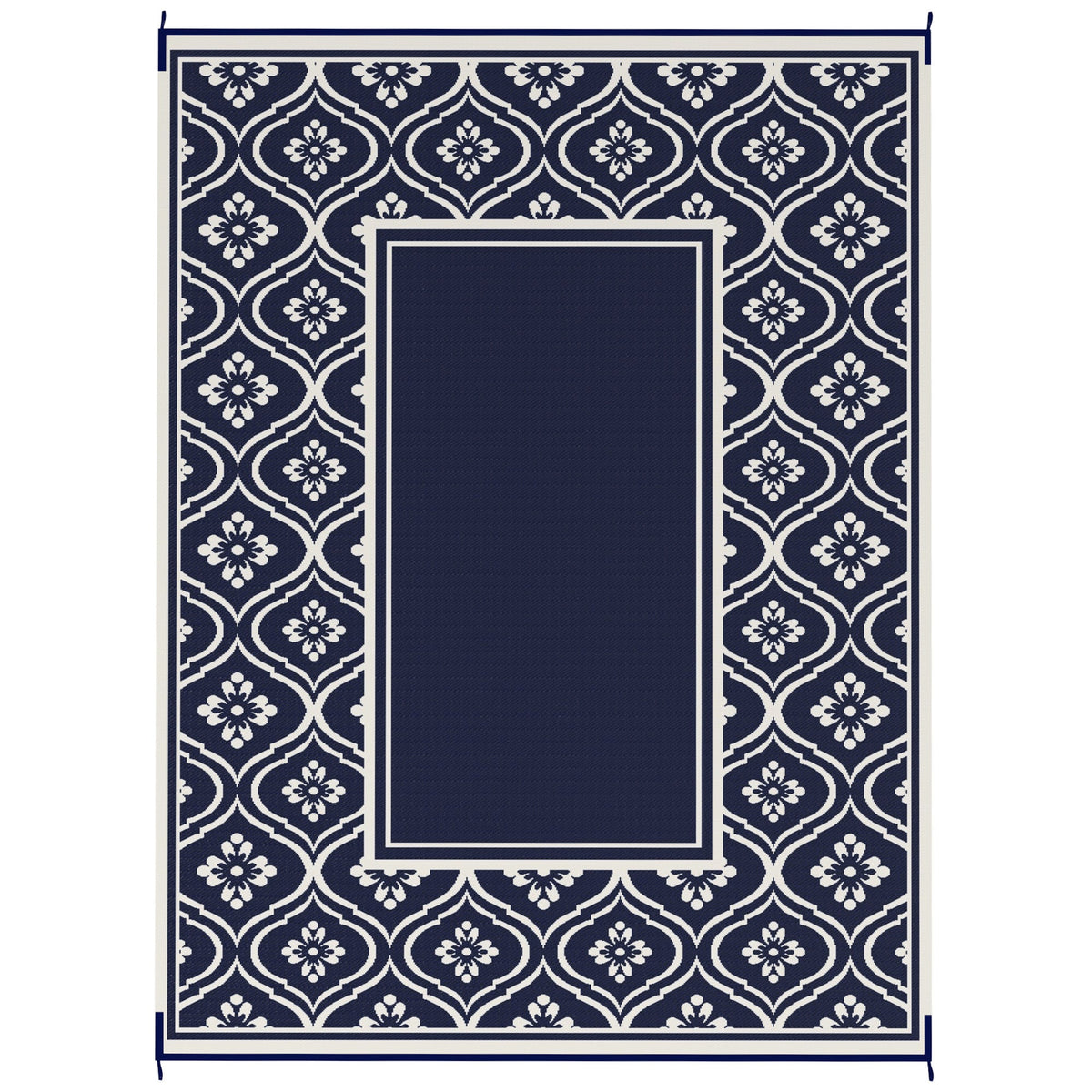 9' x 12' Outdoor Rug Waterproof Reversible Blue & White Gourd Border