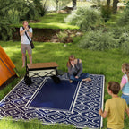 9' x 12' Outdoor Rug Waterproof Reversible Blue & White Gourd Border
