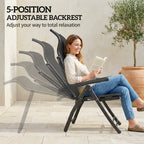 Set of 2 Folding Patio Chairs with Footrest and 5-Position Recline, Black