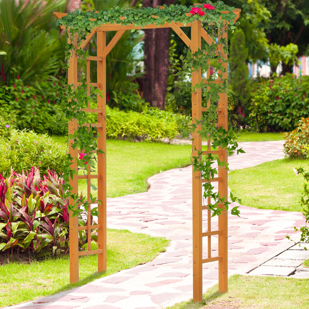 85" Wooden Garden Arbor for Climbing Vines, Orange