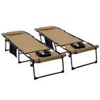 2-Piece Folding Chaise Lounge with 5-Level Reclining Back, Reading Hole & Side Pocket, Beige