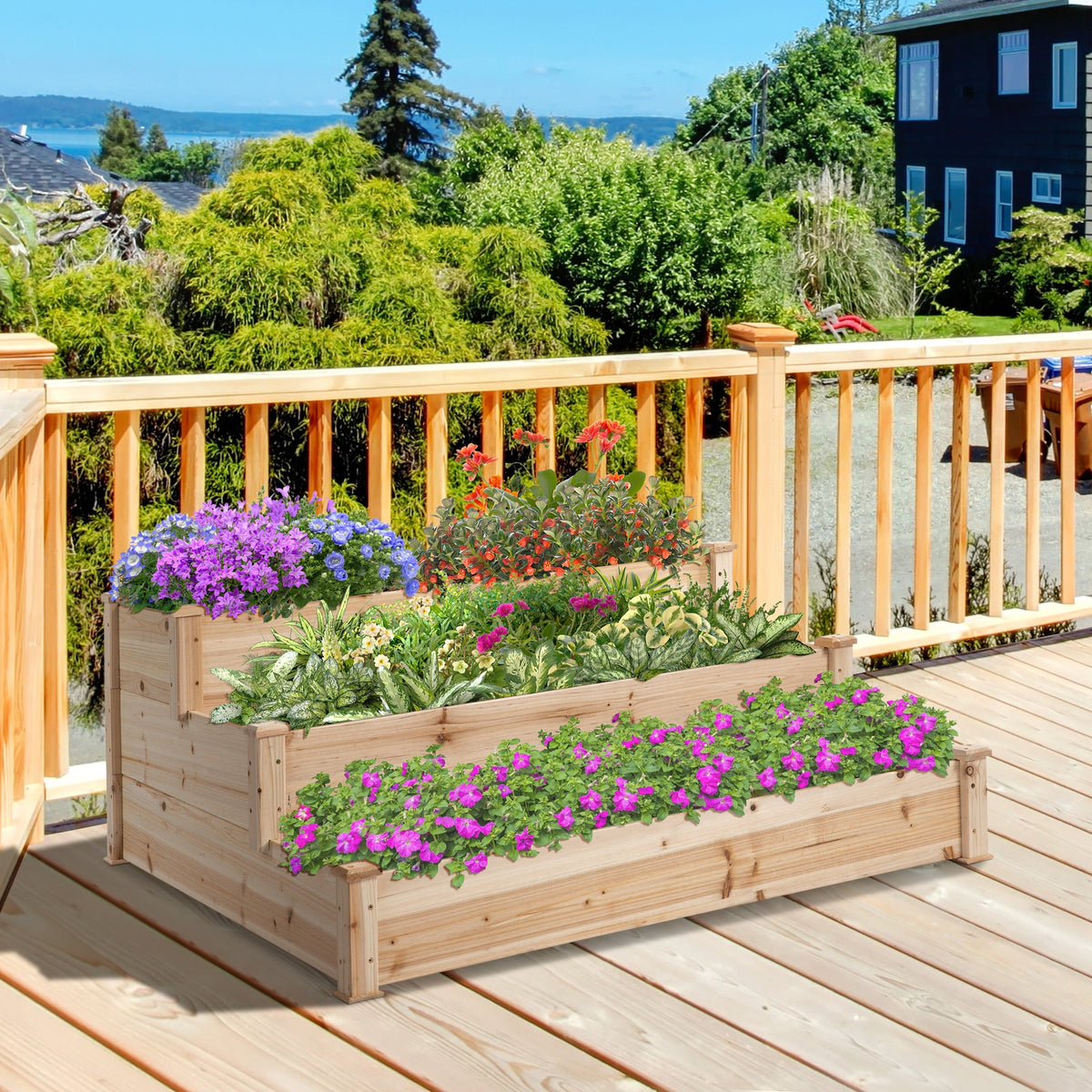 49" x 49" x 22" 3-Tier Wooden Raised Garden Bed Planter, Natural