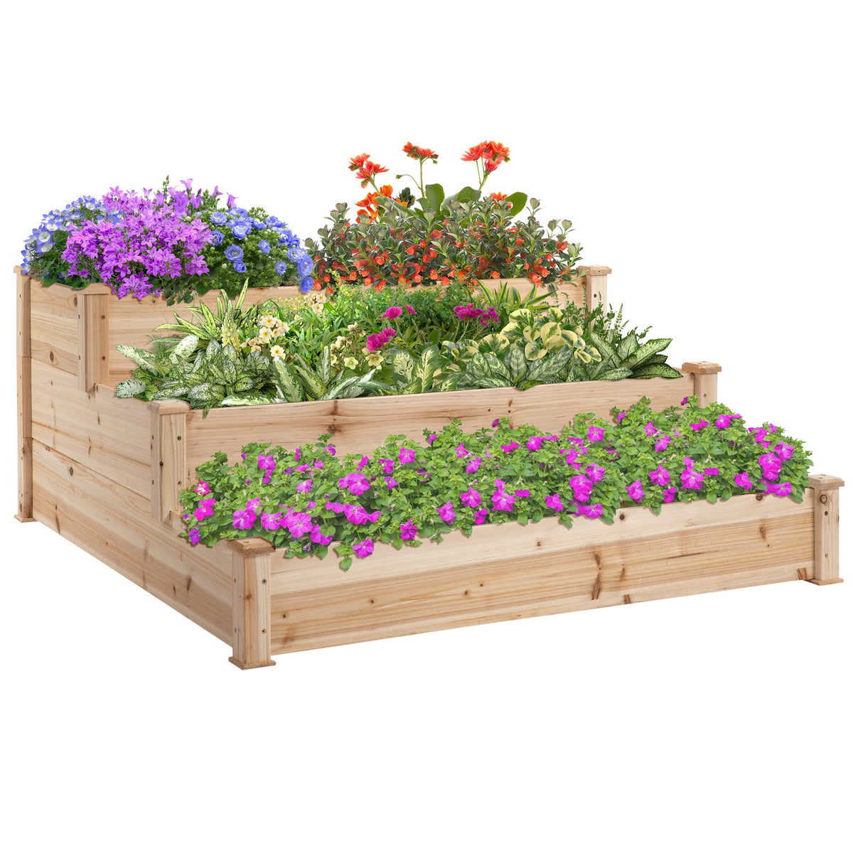 49" x 49" x 22" 3-Tier Wooden Raised Garden Bed Planter, Natural