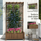 Raised Garden Bed, Wood Planter with Trellis for Vine Climbing, Privacy Screen Planter Box to Grow Vegetables, Herbs, and Flowers for Backyard, Patio, Deck, Coffee