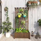 Raised Garden Bed, Wood Planter with Trellis for Vine Climbing, Privacy Screen Planter Box to Grow Vegetables, Herbs, and Flowers for Backyard, Patio, Deck, Coffee