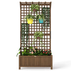 Raised Garden Bed, Wood Planter with Trellis for Vine Climbing, Privacy Screen Planter Box to Grow Vegetables, Herbs, and Flowers for Backyard, Patio, Deck, Coffee