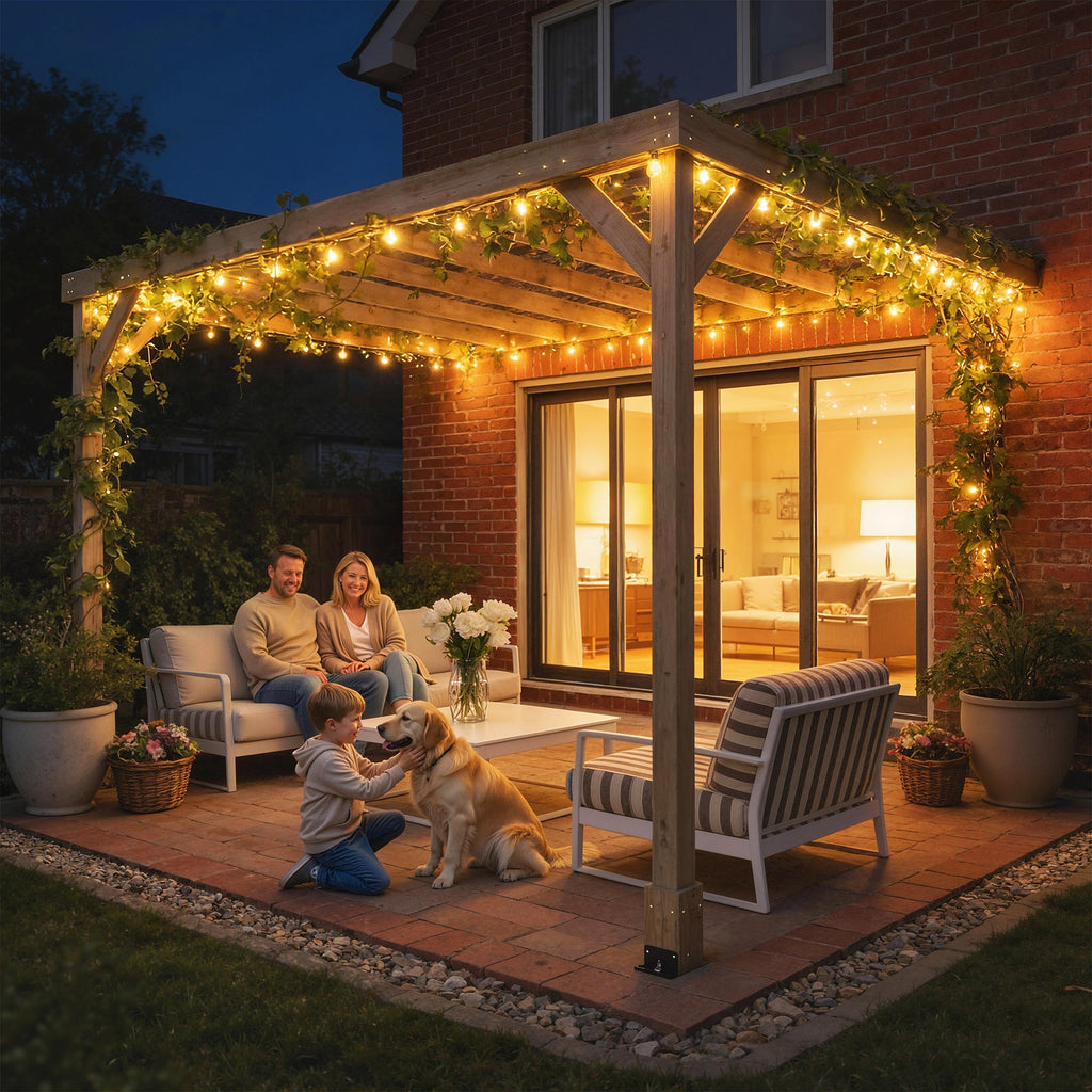 PerArbor 3 x 3 m Lean-To Wooden Pergola Kit, Light Brown