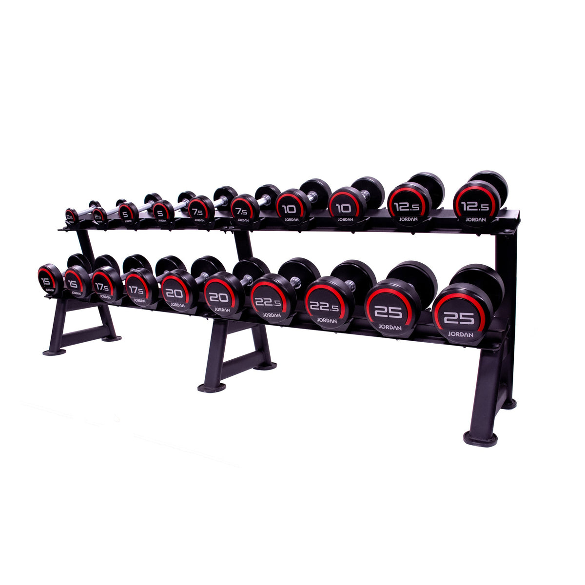 Jordan Classic Rubber Dumbbell set 2.5-25kg with Horizontal Rack