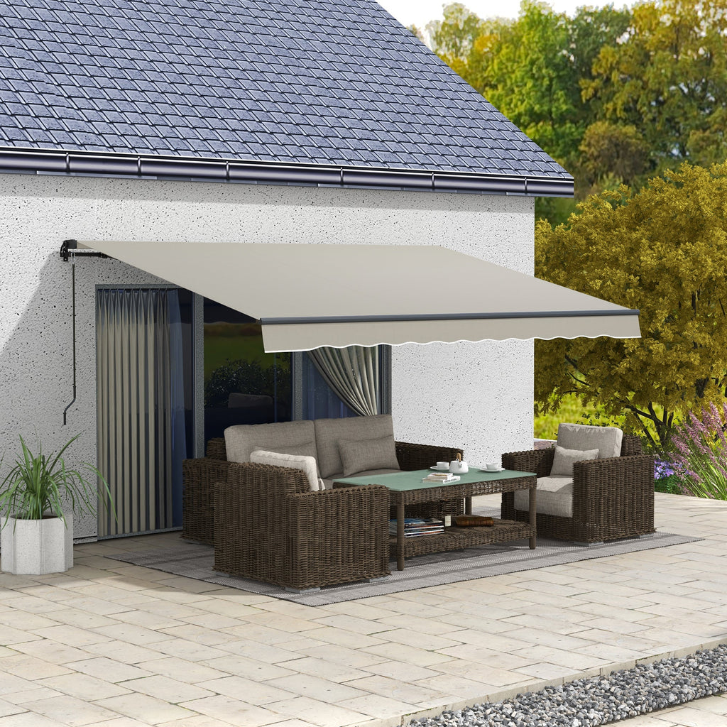 13' x 10' Retractable Awning with Manual Crank, 280gsm UV Resistant Fabric and Aluminum Frame, Light Grey
