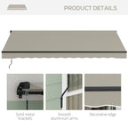 13' x 10' Retractable Awning with Manual Crank, 280gsm UV Resistant Fabric and Aluminum Frame, Light Grey