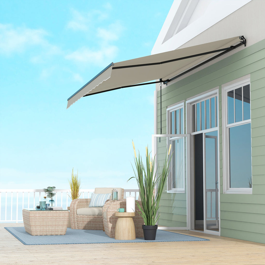 13' x 10' Retractable Awning with Manual Crank, 280gsm UV Resistant Fabric and Aluminum Frame, Light Grey
