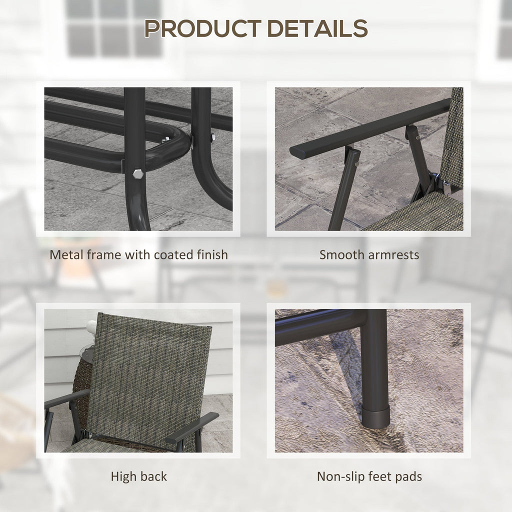 4 Piece Patio Furniture Set with Foldable Chairs & Glass Top Table, Mixed Brown