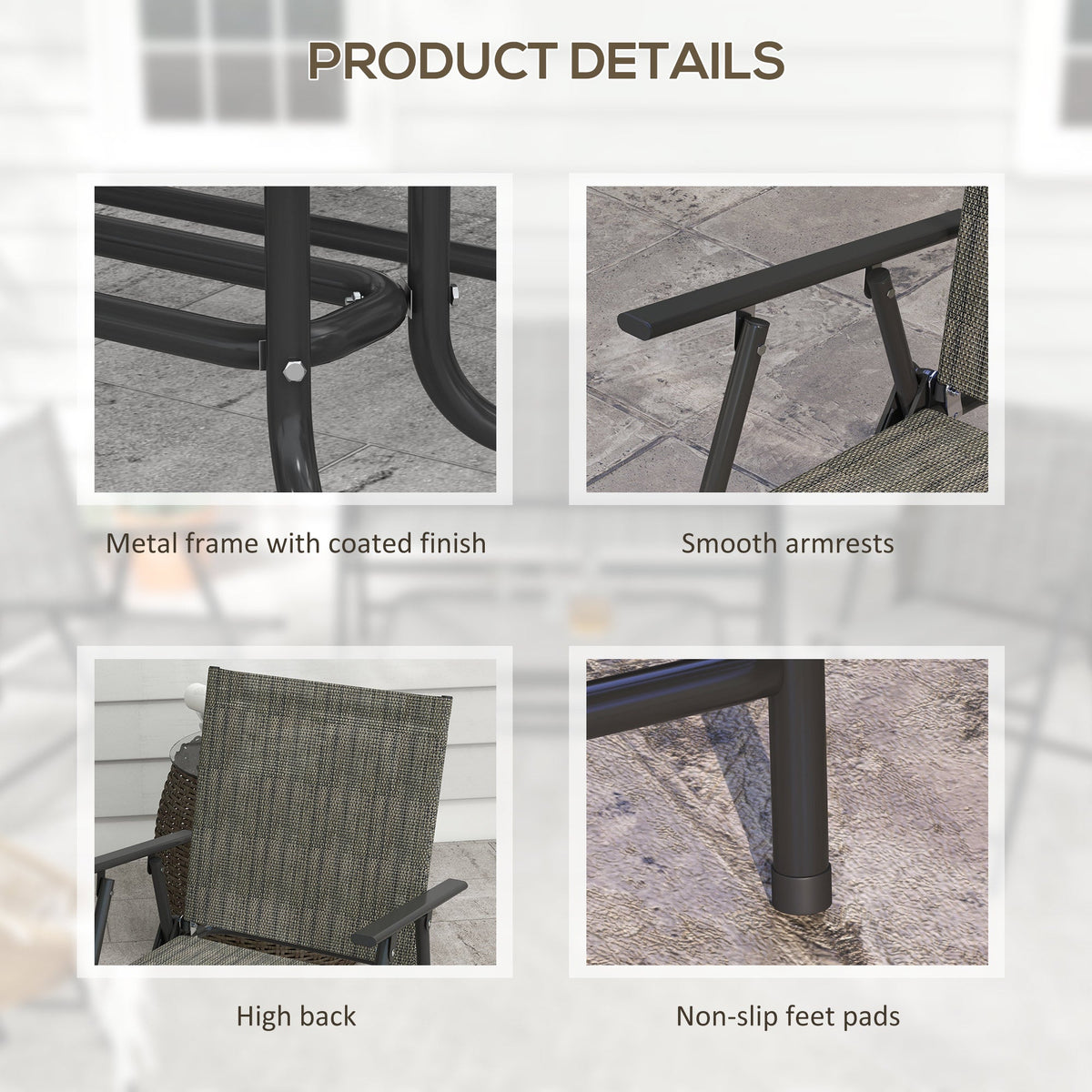 4 Piece Patio Furniture Set with Foldable Chairs & Glass Top Table, Mixed Brown