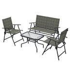 4 Piece Patio Furniture Set with Foldable Chairs & Glass Top Table, Mixed Brown