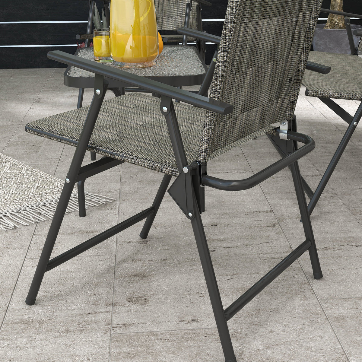 4 Piece Patio Furniture Set with Foldable Chairs & Glass Top Table, Mixed Brown