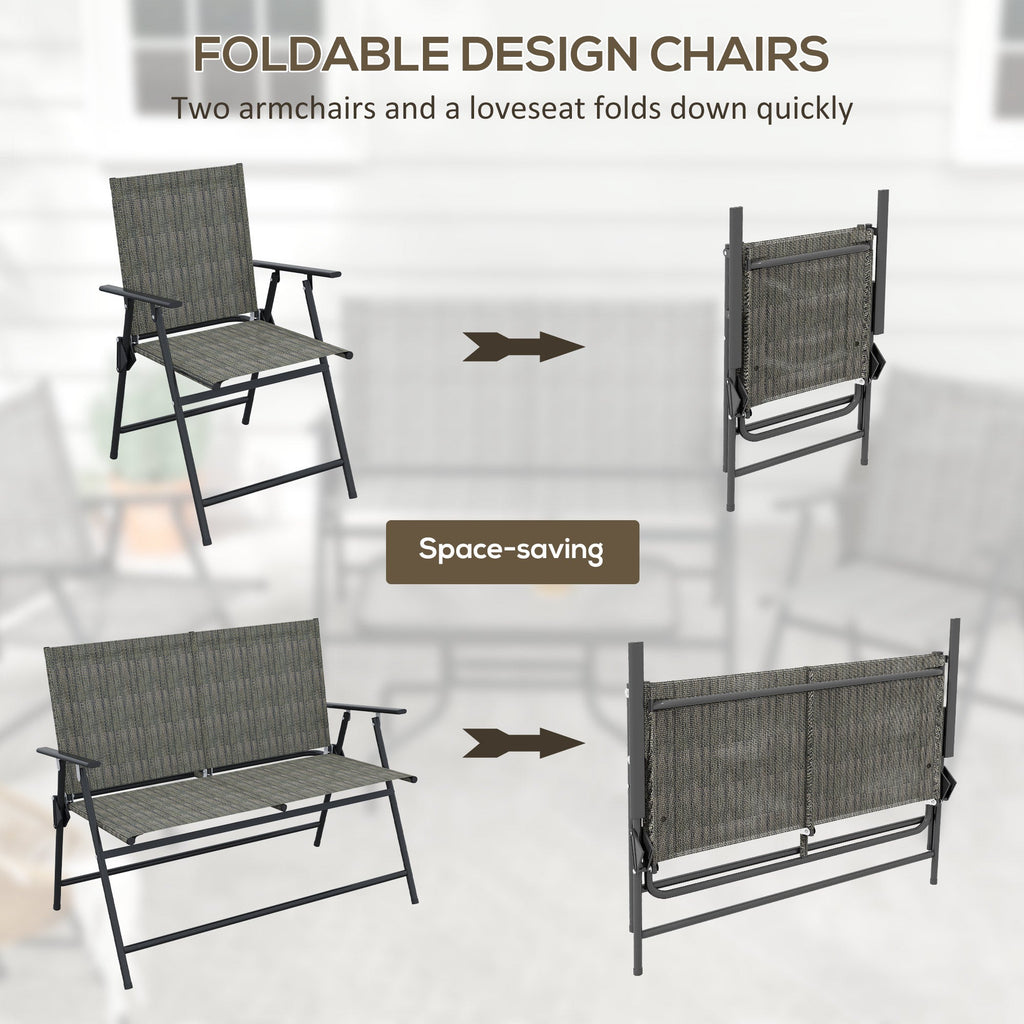 4 Piece Patio Furniture Set with Foldable Chairs & Glass Top Table, Mixed Brown