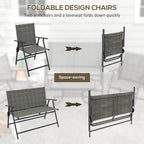 4 Piece Patio Furniture Set with Foldable Chairs & Glass Top Table, Mixed Brown
