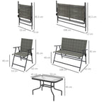 4 Piece Patio Furniture Set with Foldable Chairs & Glass Top Table, Mixed Brown
