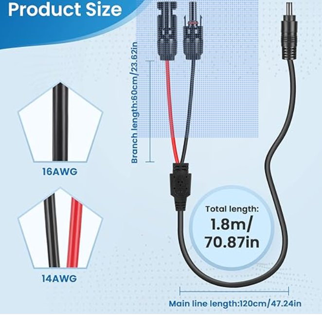 Solar Connection Cable MC4 to Jackery 8mm DC
