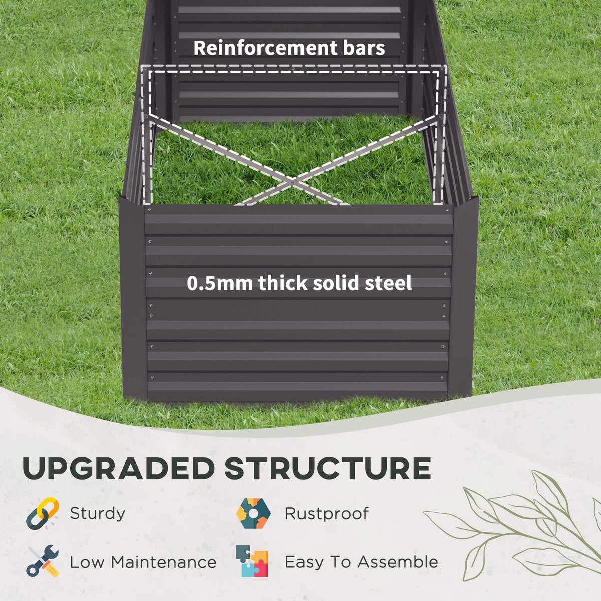Raised Garden Bed, 6' x 3' x 2' Galvanized Steel Planters for Outdoor Plants with Multi-reinforced Rods for Vegetables, Flowers and Herbs, Dark Grey