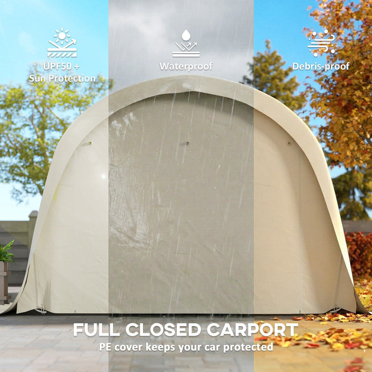 12' x 23.6' Heavy Duty Carport with Roll-Up Door, Beige