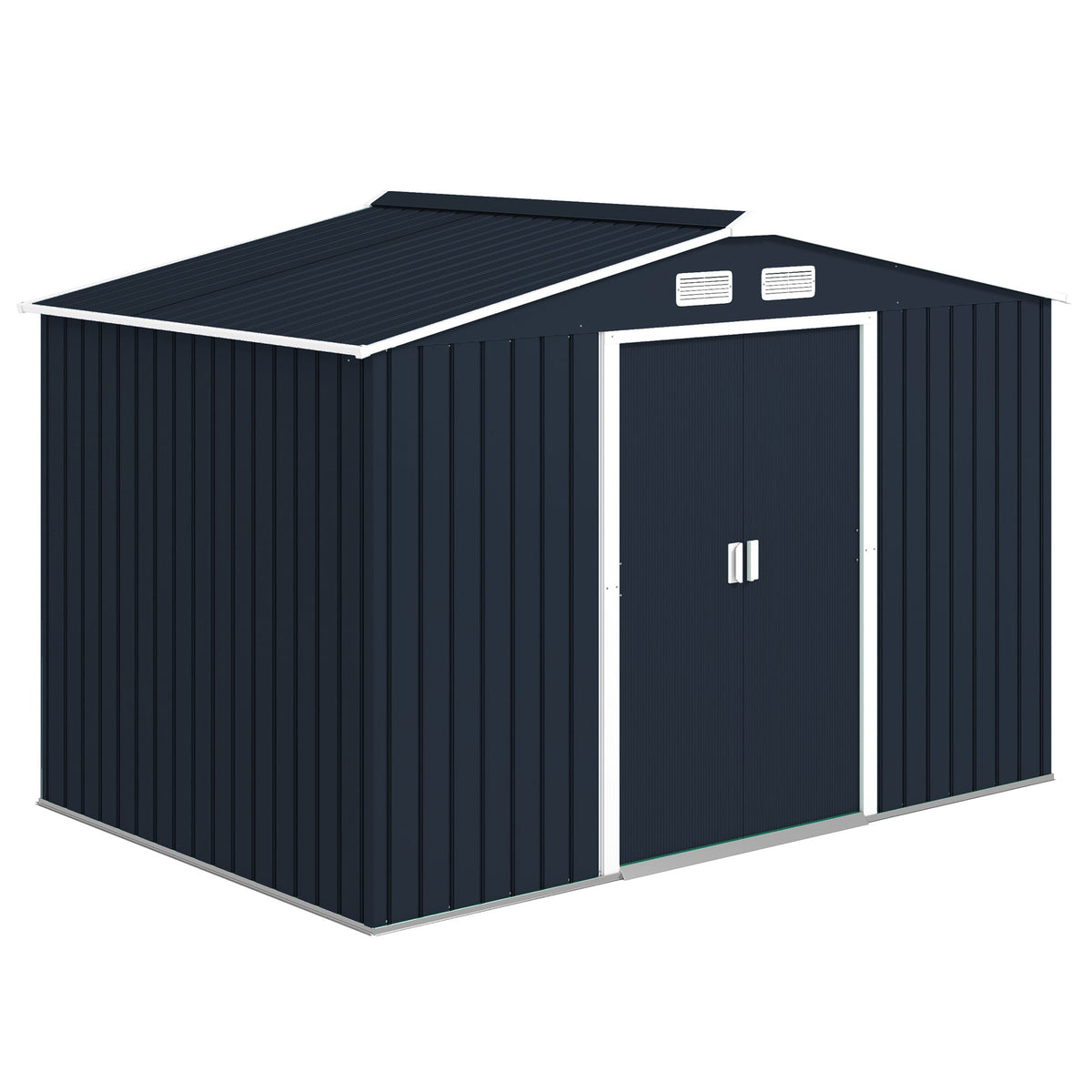 EverBase 9' x 6' Metal Garden Storage Shed with Foundation Kit & Double Doors, Dark Grey