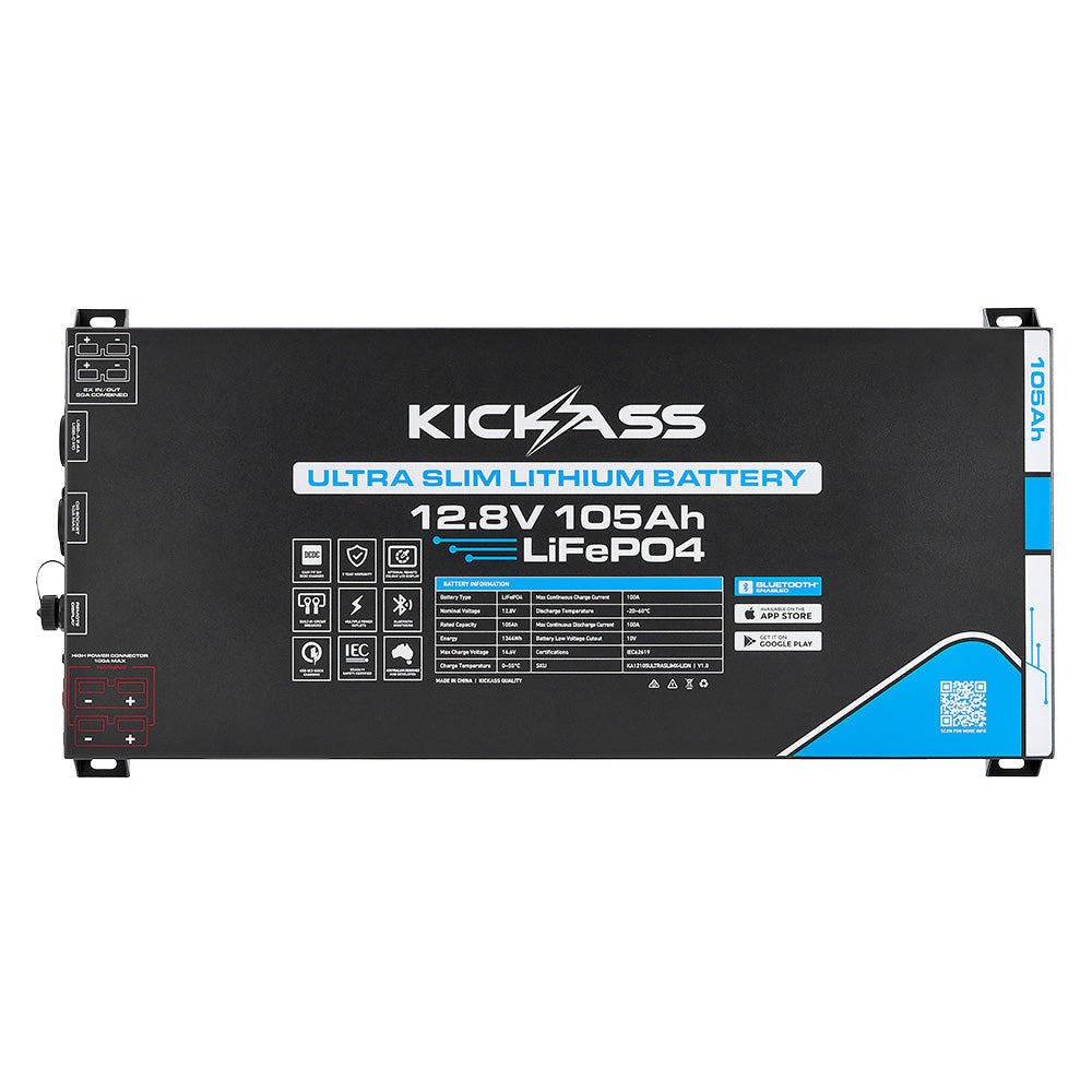KickAss Smart 12V 105Ah Ultra Slimline Lithium Deep Cycle Battery LiFePO4