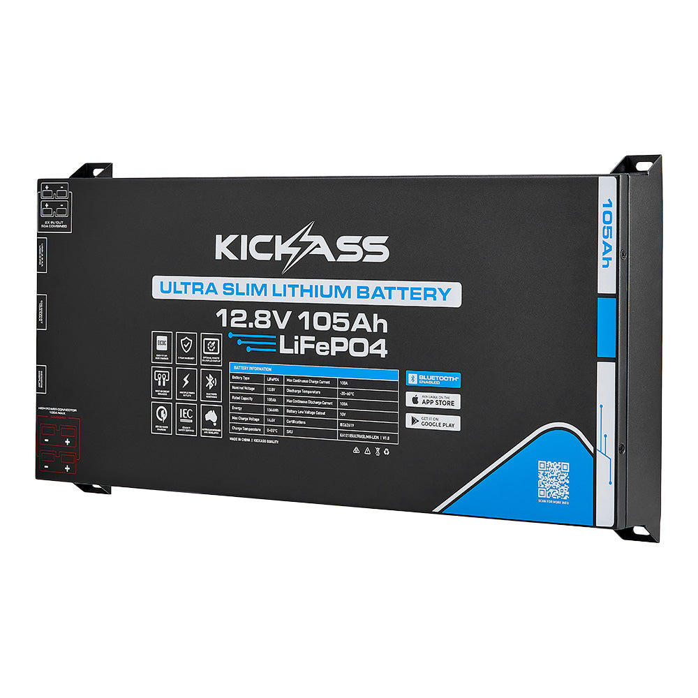 KickAss Smart 12V 105Ah Ultra Slimline Lithium Deep Cycle Battery LiFePO4