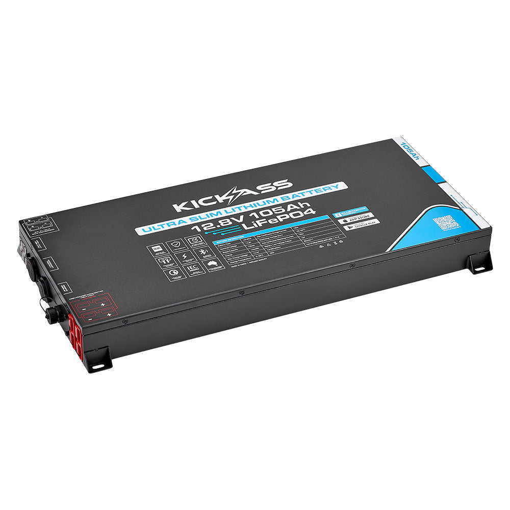 KickAss Smart 12V 105Ah Ultra Slimline Lithium Deep Cycle Battery LiFePO4