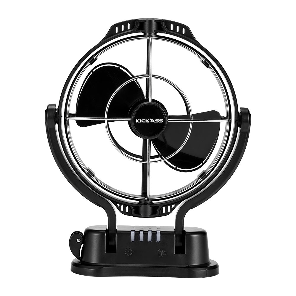 Kickass 12/24v 360°, 3 Speed Caravan fan, Black