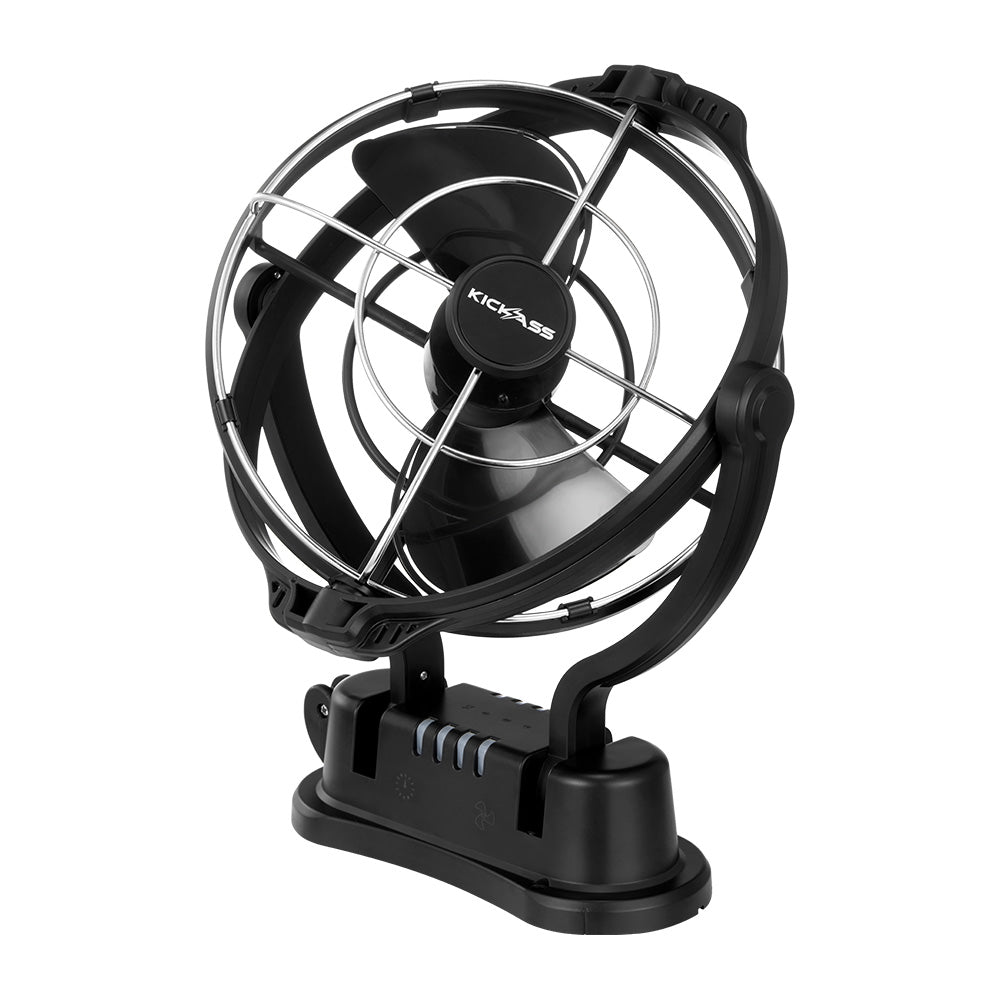 Kickass 12/24v 360°, 3 Speed Caravan fan, Black