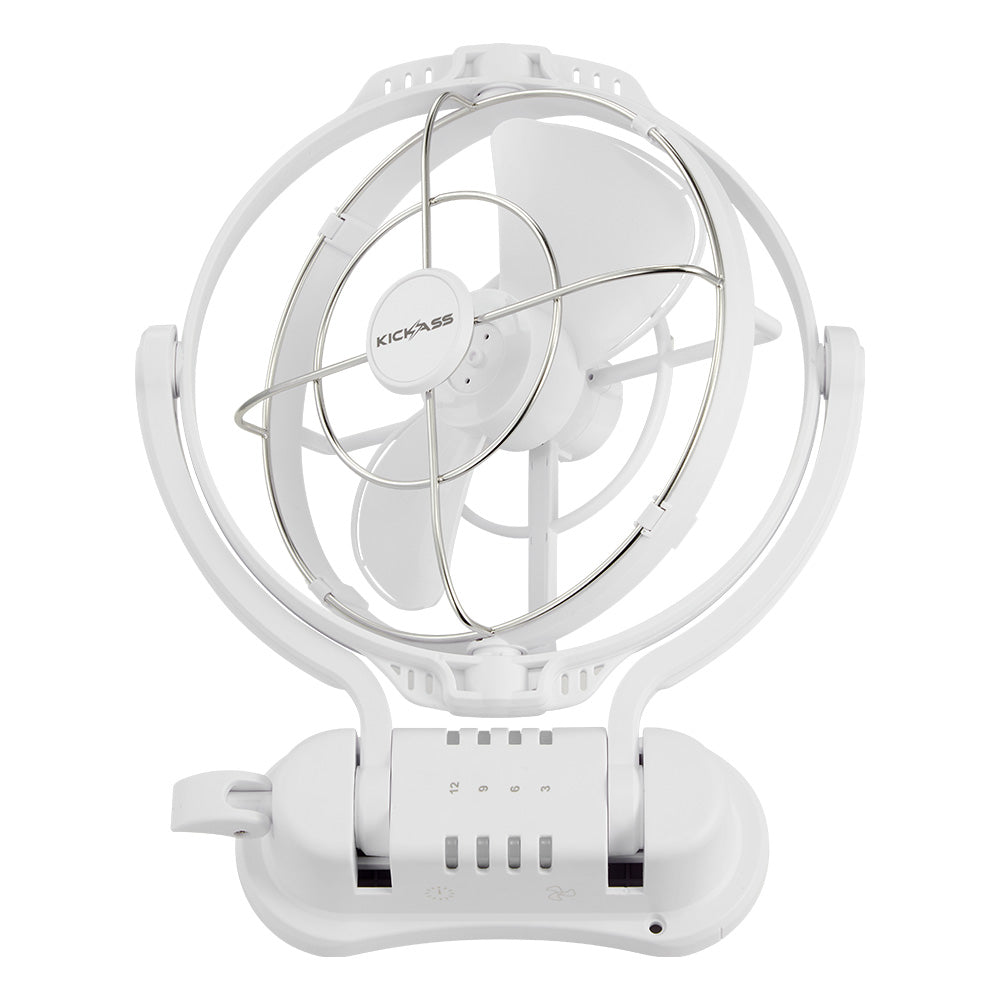 KickAss 12V / 24V 360°, 3 Speed Caravan Fan - White