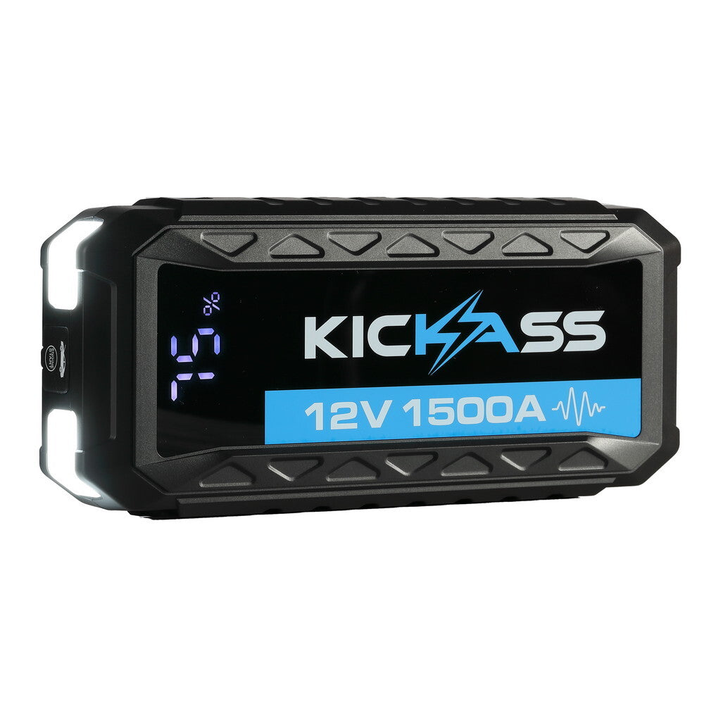 KickAss 12V, 1500A Portable Car Jump Starter with Power Bank - 3000A Peak