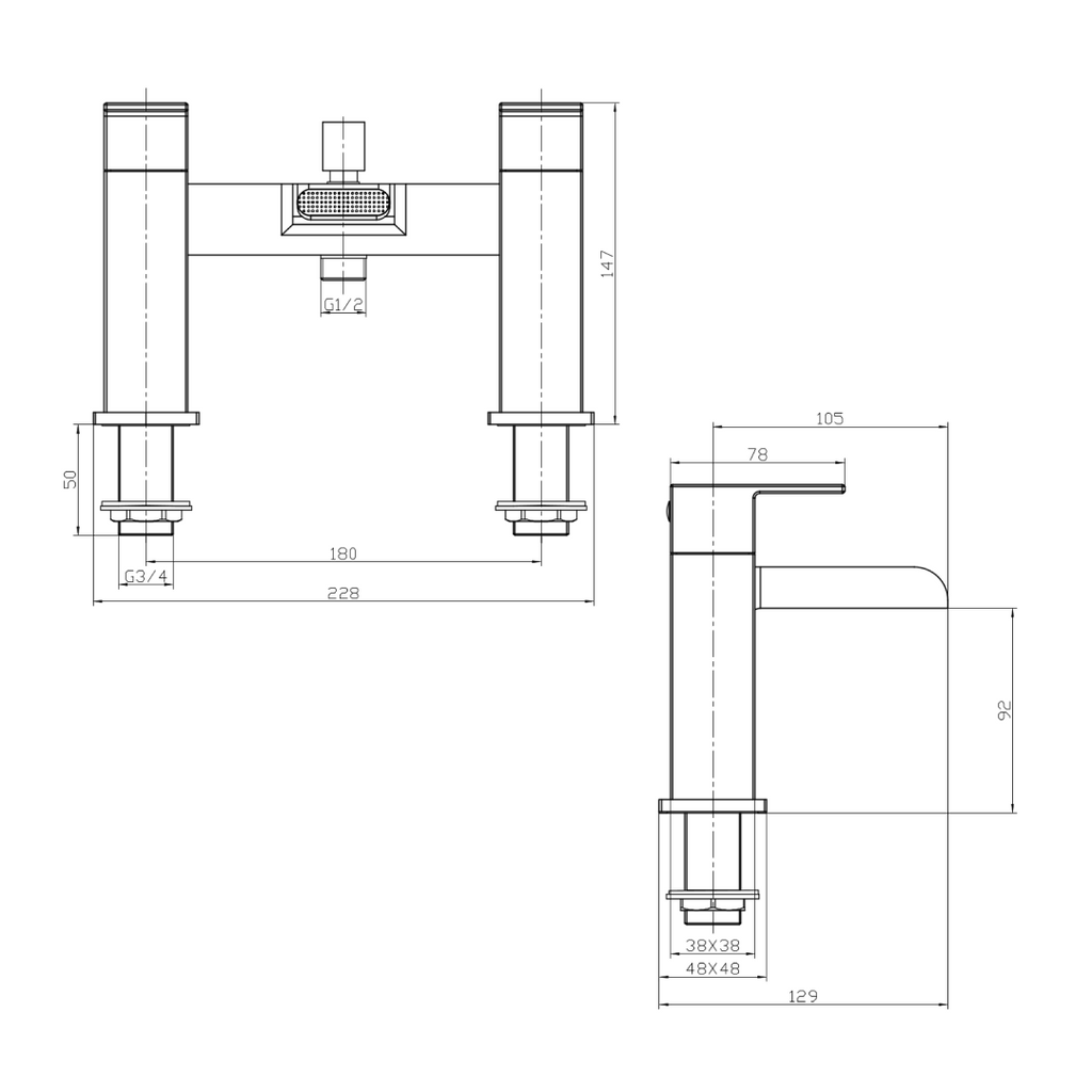 Kinetic Square Waterfall Bath Shower Mixer Tap