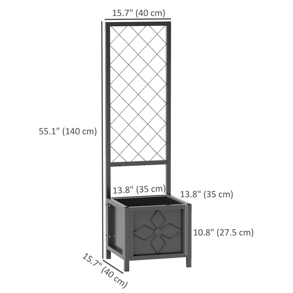 Galvanized Raised Garden Bed with Trellis, Drainage Holes, Privacy Screen,15.7" x 15.7" x 55.1"