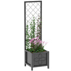Galvanized Raised Garden Bed with Trellis, Drainage Holes, Privacy Screen,15.7" x 15.7" x 55.1"