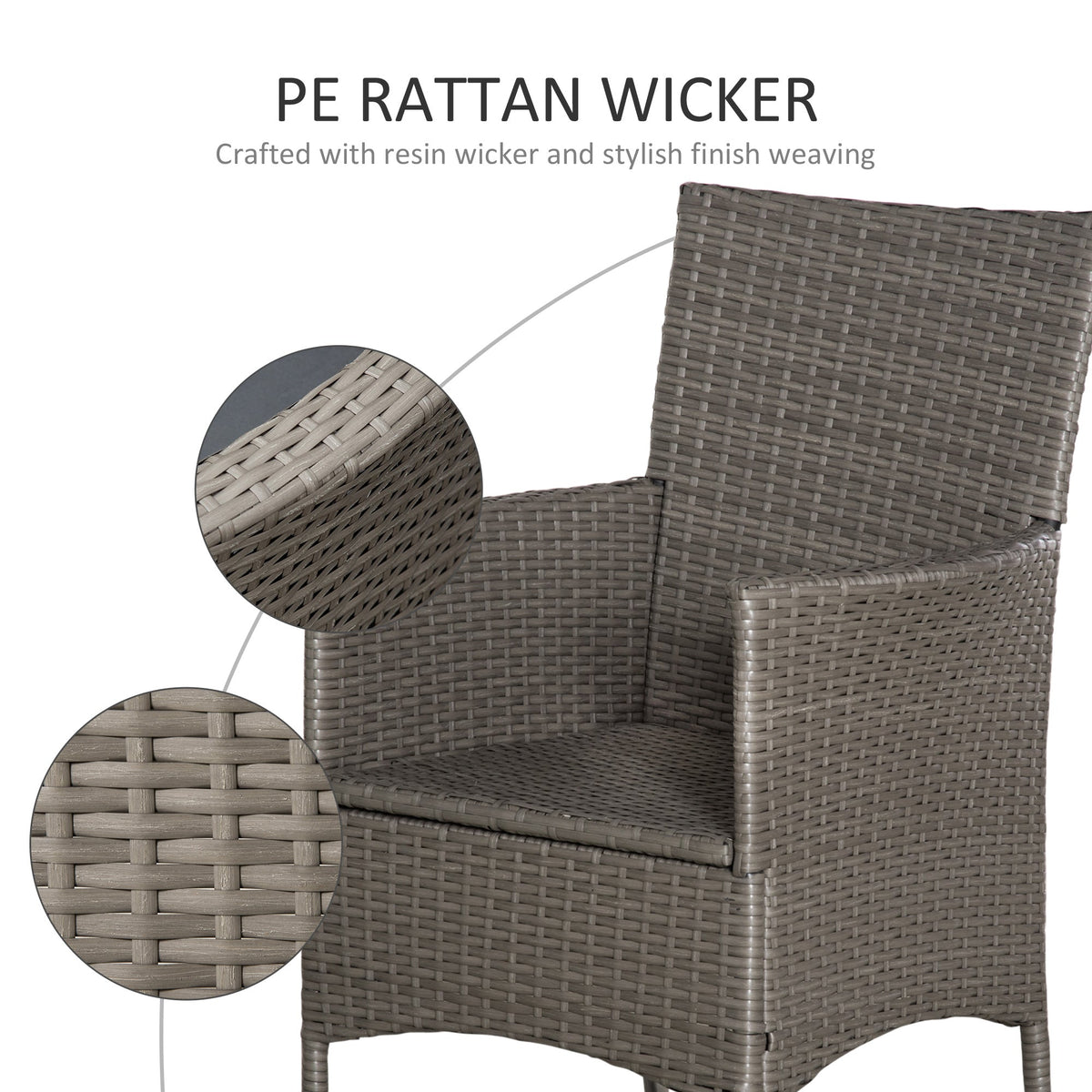 2 Piece PE Rattan Dining Chair Set with Cushions & High Back, Grey